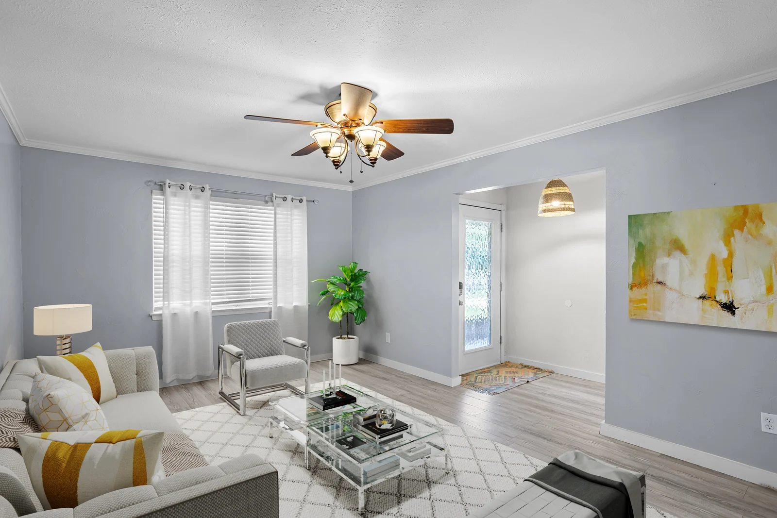 Living-room view at 1914 Normandy Drive with the window and front entry